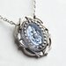 LAST ONE Vintage Glass GEMINI Lt Blue Stone Necklace - Ornate Silver Setting - 16.5 inch