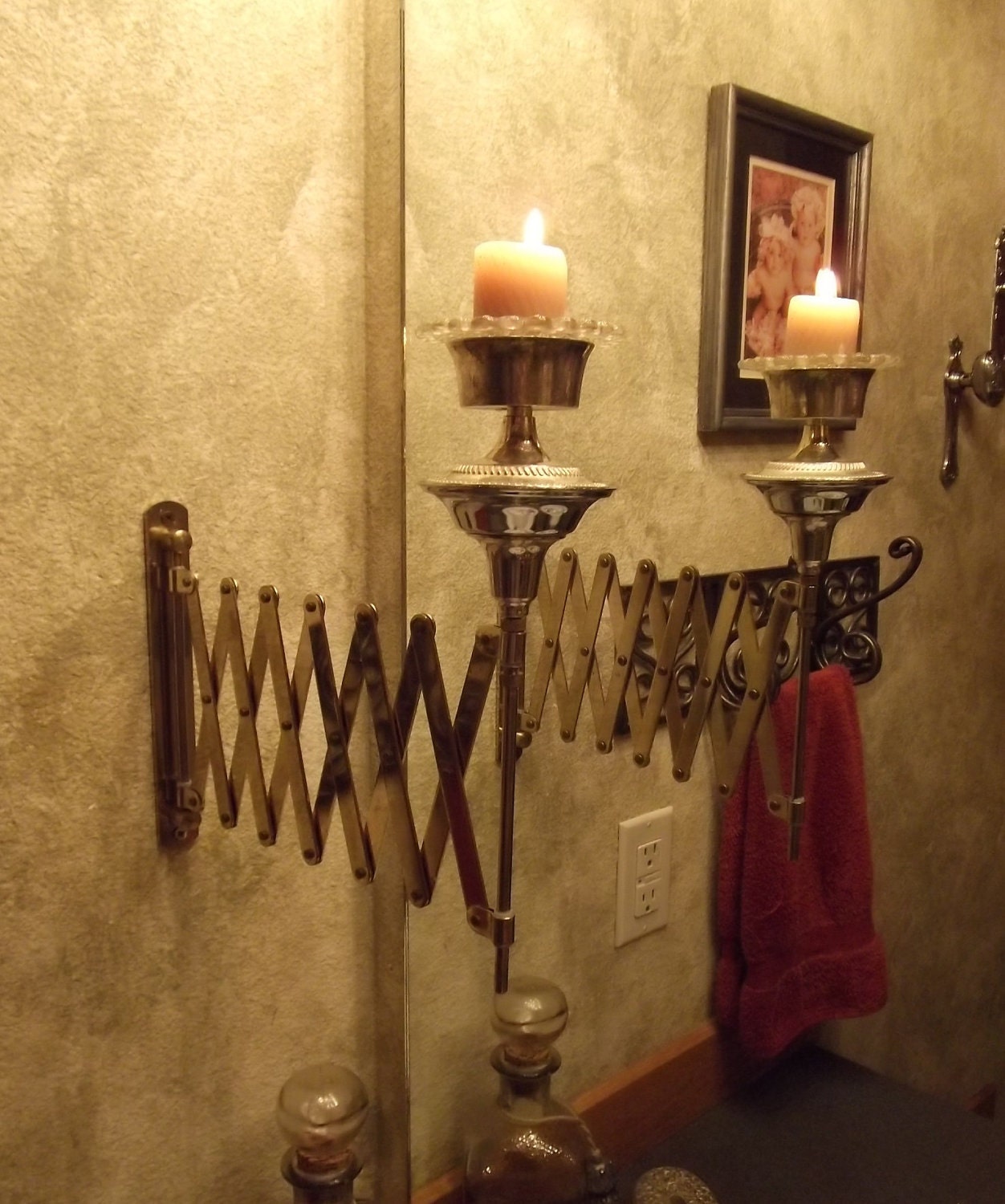 Candle Holder metal wall sconce accordion extension OOAK