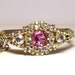 Vintage 50s Clamper Bracelet w AB Crystals Prong Set in Gold Tone Band Design