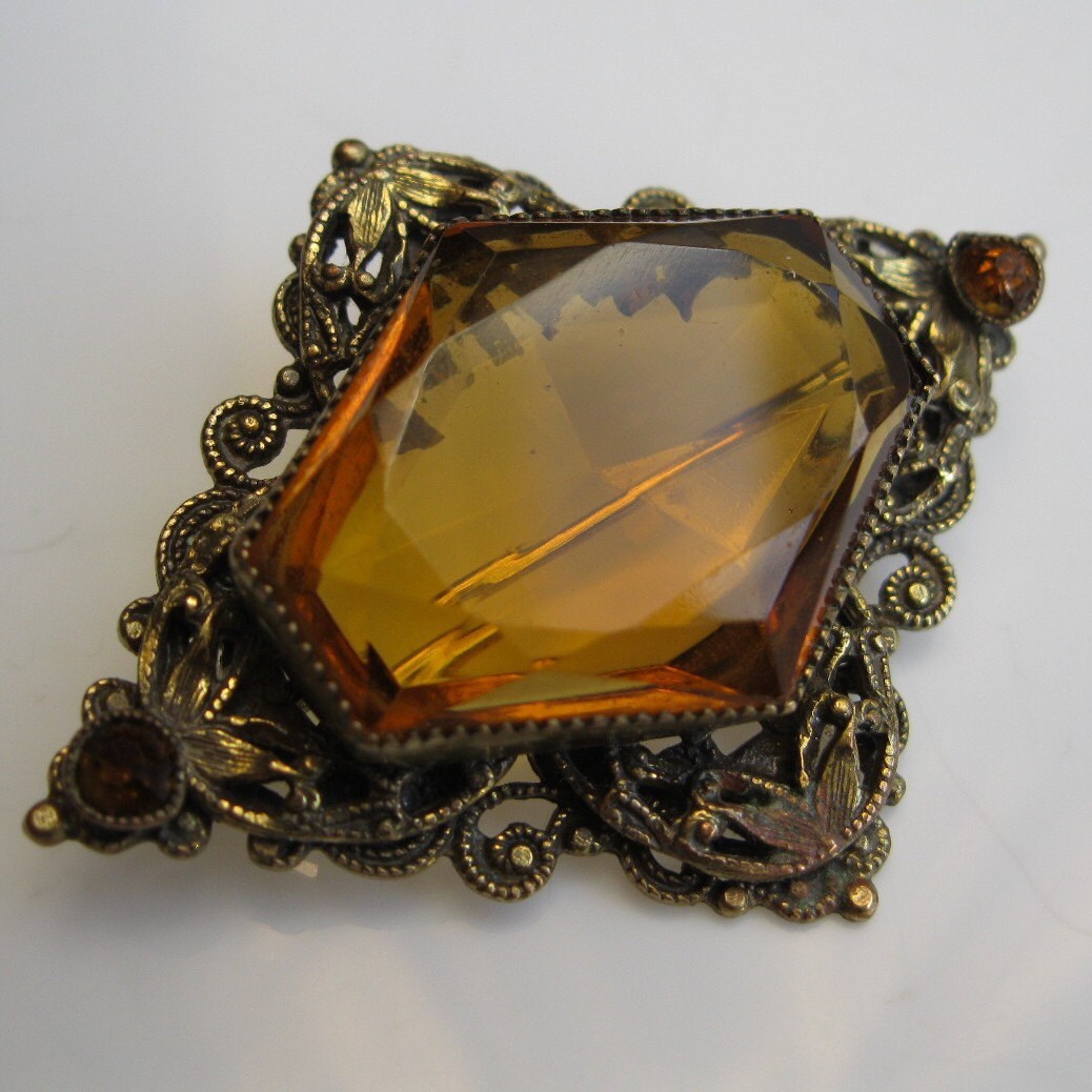 Antique Topaz Brooch Victorian Edwardian Filigree Faceted