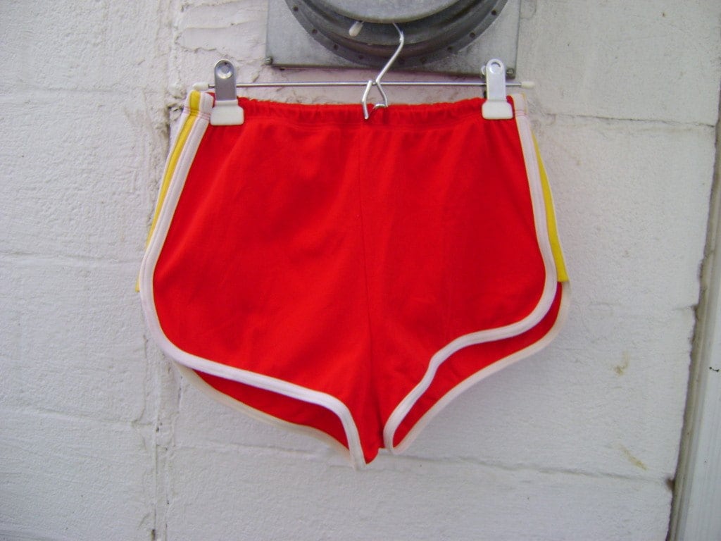 Cute Vintage 70s Bright Red and Yellow Running Shorts with