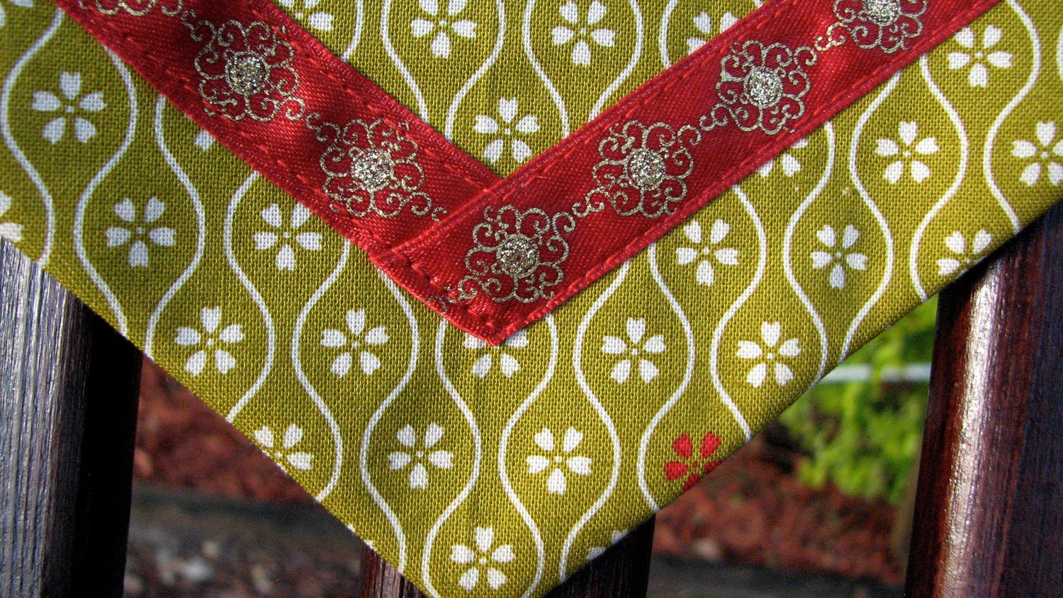 Christmas Tree Skirt Mossy green with Red by TheWhimsicalStudio