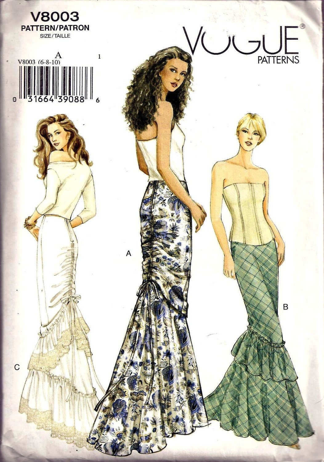 Ladies Ruffled Long Skirts Vogue Pattern V8003 Size 6 10