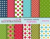 Christmas Nativity Cute Digital Papers for Commercial or Personal Use, Christmas Backgrounds, Christmas Patterns Il_170x135