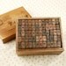 Antique Style Japanese Language KATAKANA Wooden Stamp Box (60 pieces)