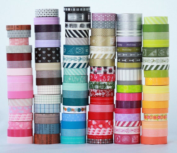 Up to 20 rolls on Wooden Spools of Japanese Washi Tape Choose Your Colors -NEW PATTERNS check photo 2 and 3 for full list