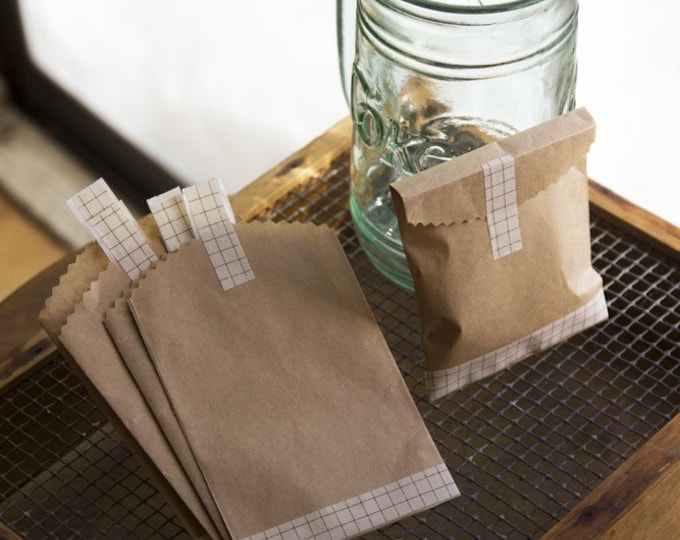 Kraft Bag Envelopes with Brown Grid Washi Tape 10 pieces 4x6