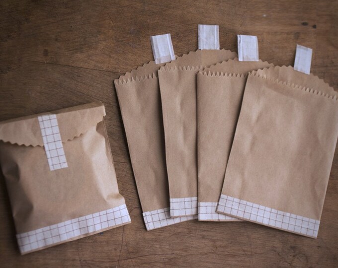Kraft Bag Envelopes with Brown Grid Washi Tape 20 pieces 4x6