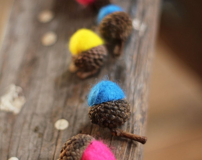CANDY COLORED Wool Felted Acorns set of 12