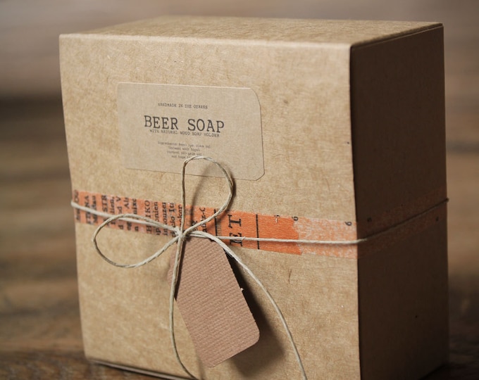 BEER SOAP w/ Wood Holder Gift Set {Made In The OZARKS} | Luxury Soap, Sea Salt Soap Bar, Detoxifying Soap, Detox Soap, Rustic Gift, Man Gift