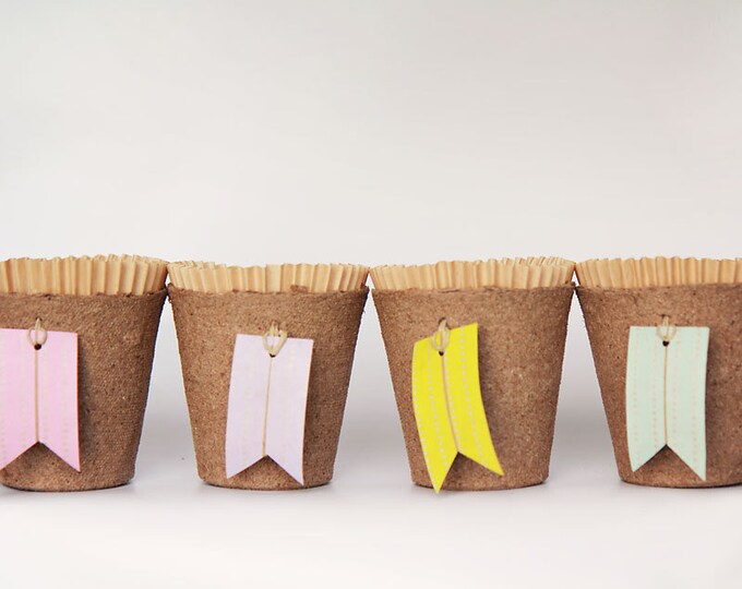 Set of 4- Biodegradable Spring or Easter Treat Cups with Washi Tape Tags