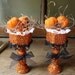 Halloween table decor glittered pedestals orange pumpkins decorations Set of 2 Orange Halloween mini pumpkins on pedestals orange and black