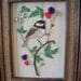 Vintage Framed Crewel Picture of A Chicadee Bird Home decor