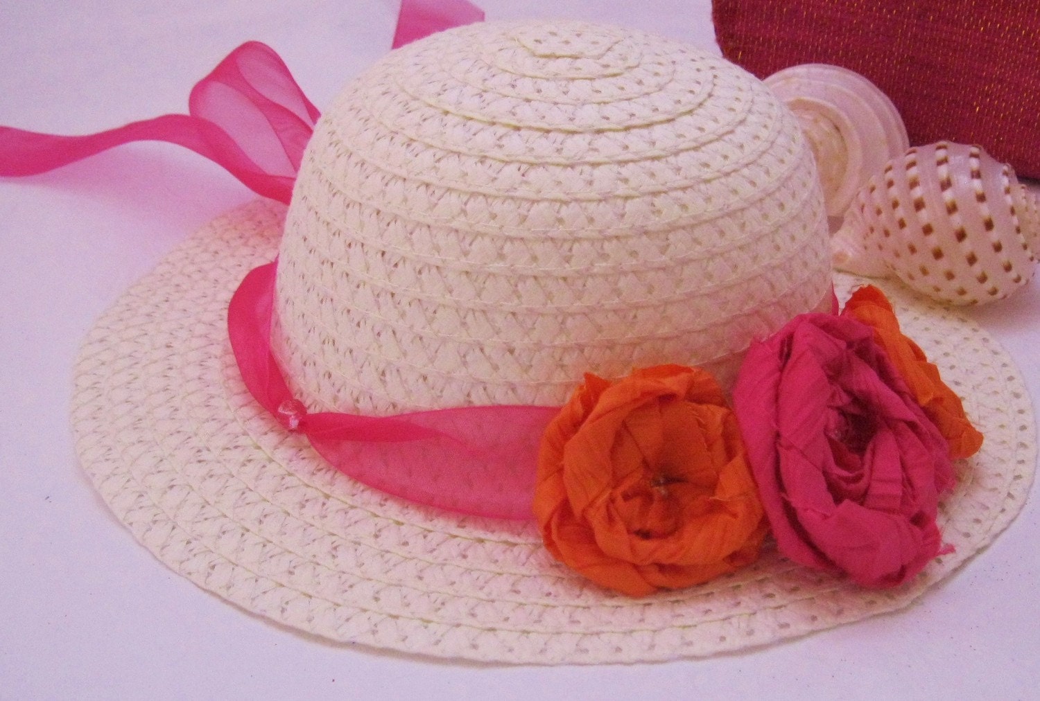 little girls easter church hat in cream and pink