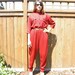 Vintage Bold 80s Red & Black Houndstooth Print Jumpsuit with Pockets, Medium