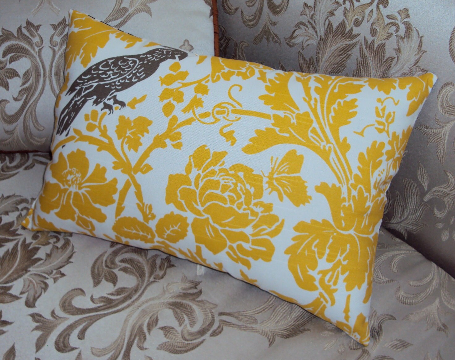 FREE SHIPPING Bright Yellow and Taupe Parrot Bird Print