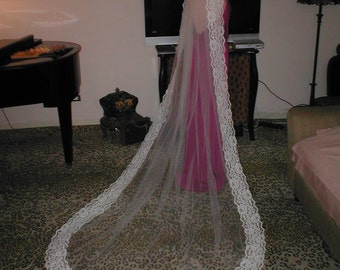 Vintage Ivory Alencon Lace Mantilla Veil cathedral length