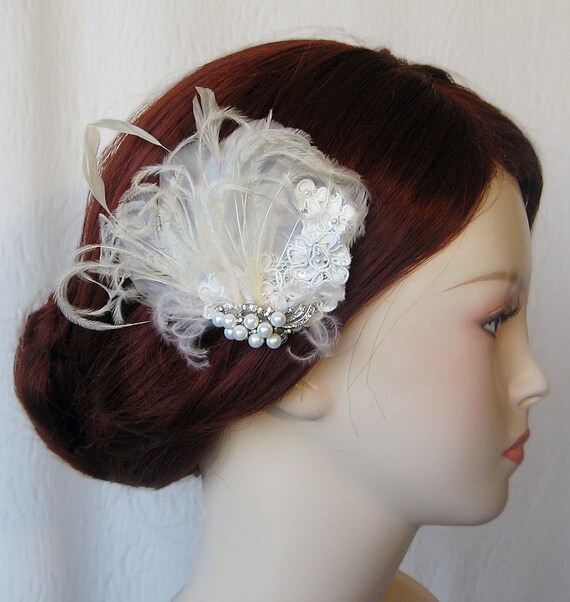Ivory Lace Bridal Fascinator Wedding Hair Clip Ivory