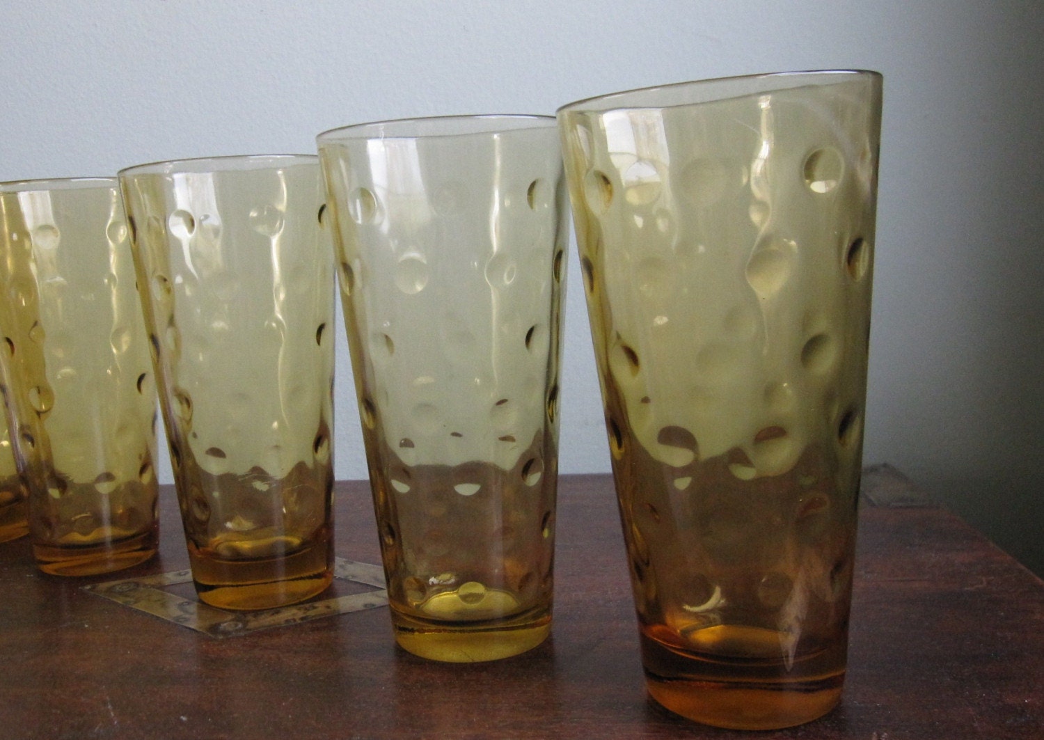 Set of 4 Amber Depressed Dimpled Drinking Glasses by APKVintage