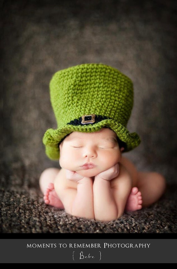 St Patricks Day Hat  - Newborn - Photo Prop - Green Brim Hat