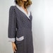 Vintage 1940s Navy Blue and White Full Length Hooded Robe