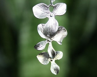 Silver Orchid Necklace, Flower Necklace, Wedding Jewelry, Bridesmaids Necklaces, Triple Orchid Necklace, Sterling Silver