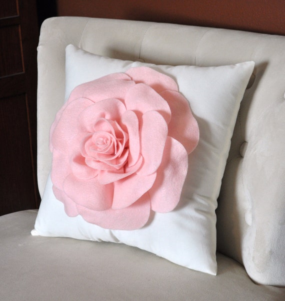 Decorative Pillows Rose Applique Pillow Light Pink on by bedbuggs