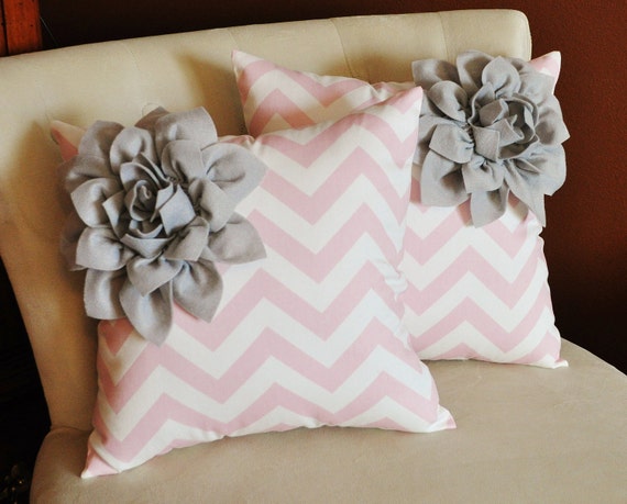 pillow and Gray  handmade Light  Corner TWO Pillows White Dahlia ideas  on Pink Decorative