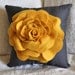 Rose Pillow Mustard Yellow on Grey 18 X 18
