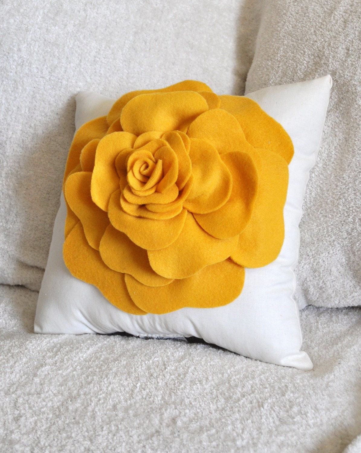 Mustard Yellow Rose on Cream Pillow