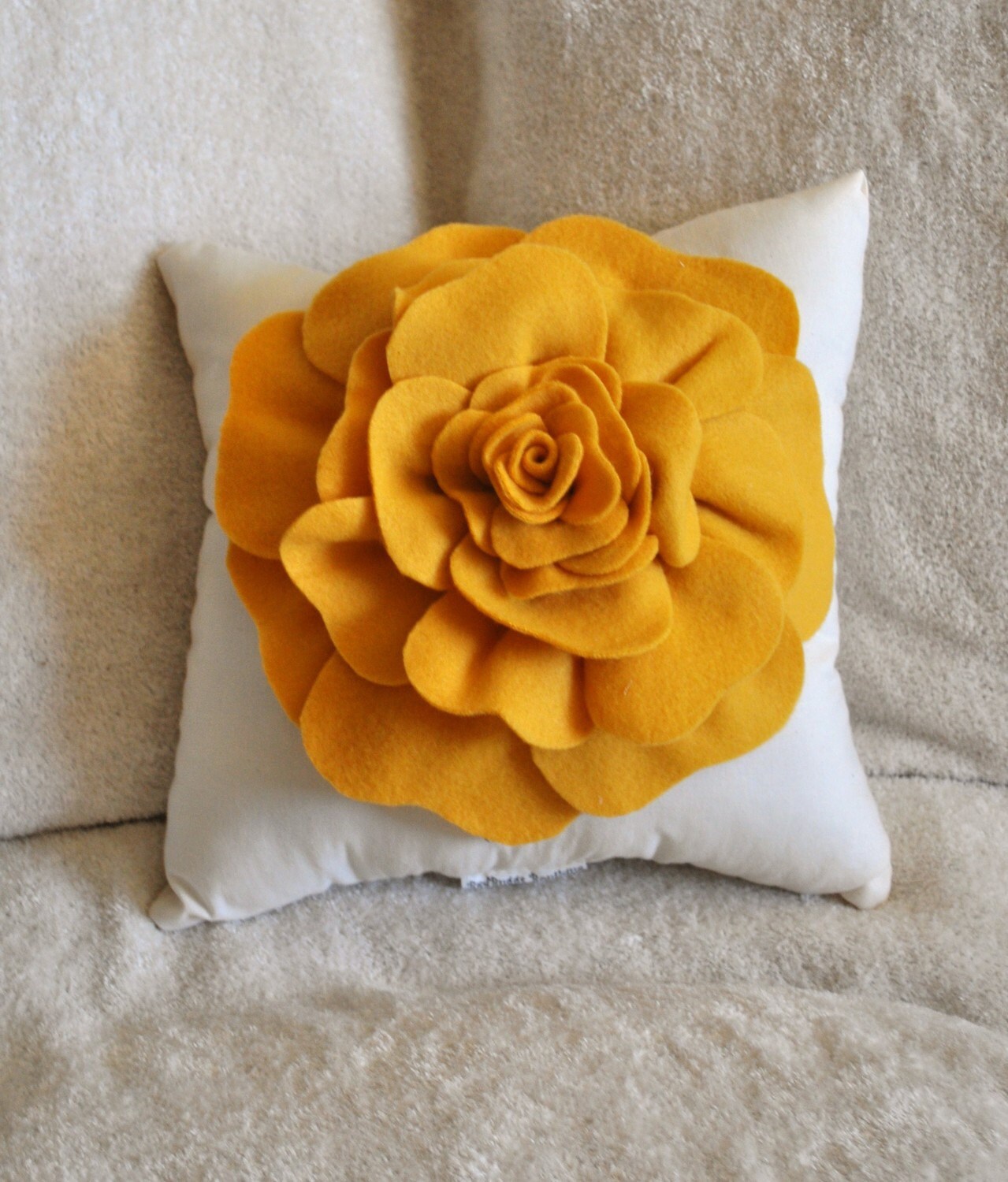 Mustard Yellow Rose on Cream Pillow