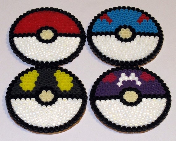 Items similar to Pokemon Poke Ball Perler Bead Coaster Set of 4 on Etsy