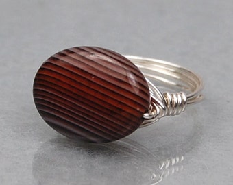 Sterling Silver Ring - Wire Wrapped Rust Red Banded Agate Gemstone ...
