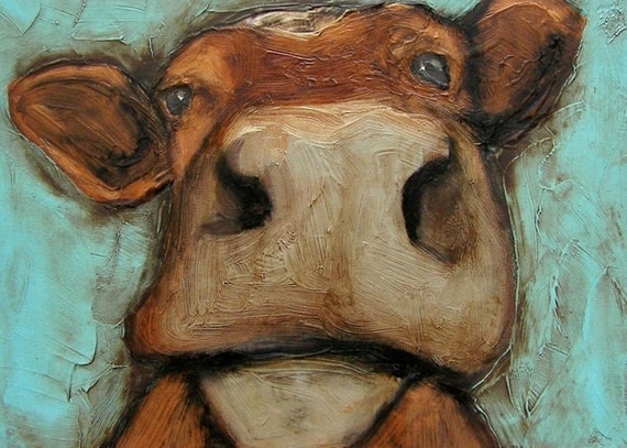 The Cownt ACEO COW Animal Farm Folk Art Giclee Print From   Il 570xN.234569423 