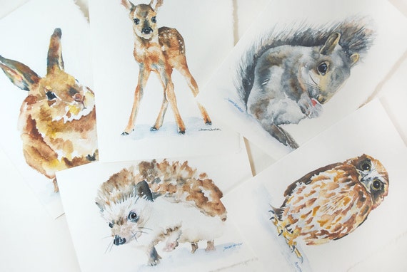 Woodland Animal Watercolor Card Set