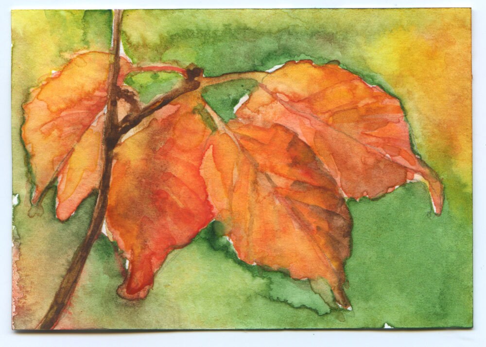 Fall Leaves Watercolor ACEO Giclee Print