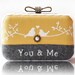 Love Bird You & Me Wool Embroidered Box Clutch Hand Painted Cotton Linen Lace Yellow Grey Brides Bridemaids Wedding Gift Minaudiere