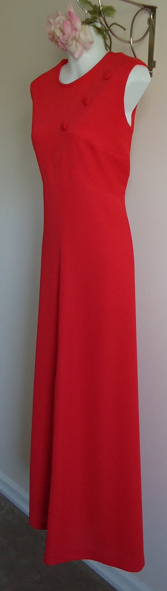 Vintage 1970s Red Sleeveless Summer Evening Dress