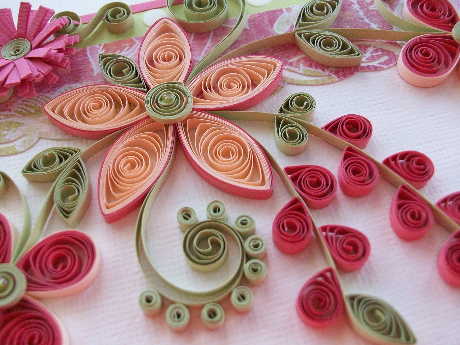 Quilled Flower Greeting Card Pink and Peaches