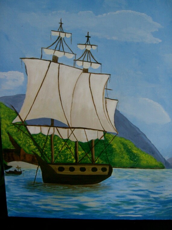 Items similar to Pirate Ship painting acrylic 16 x 20 on Etsy
