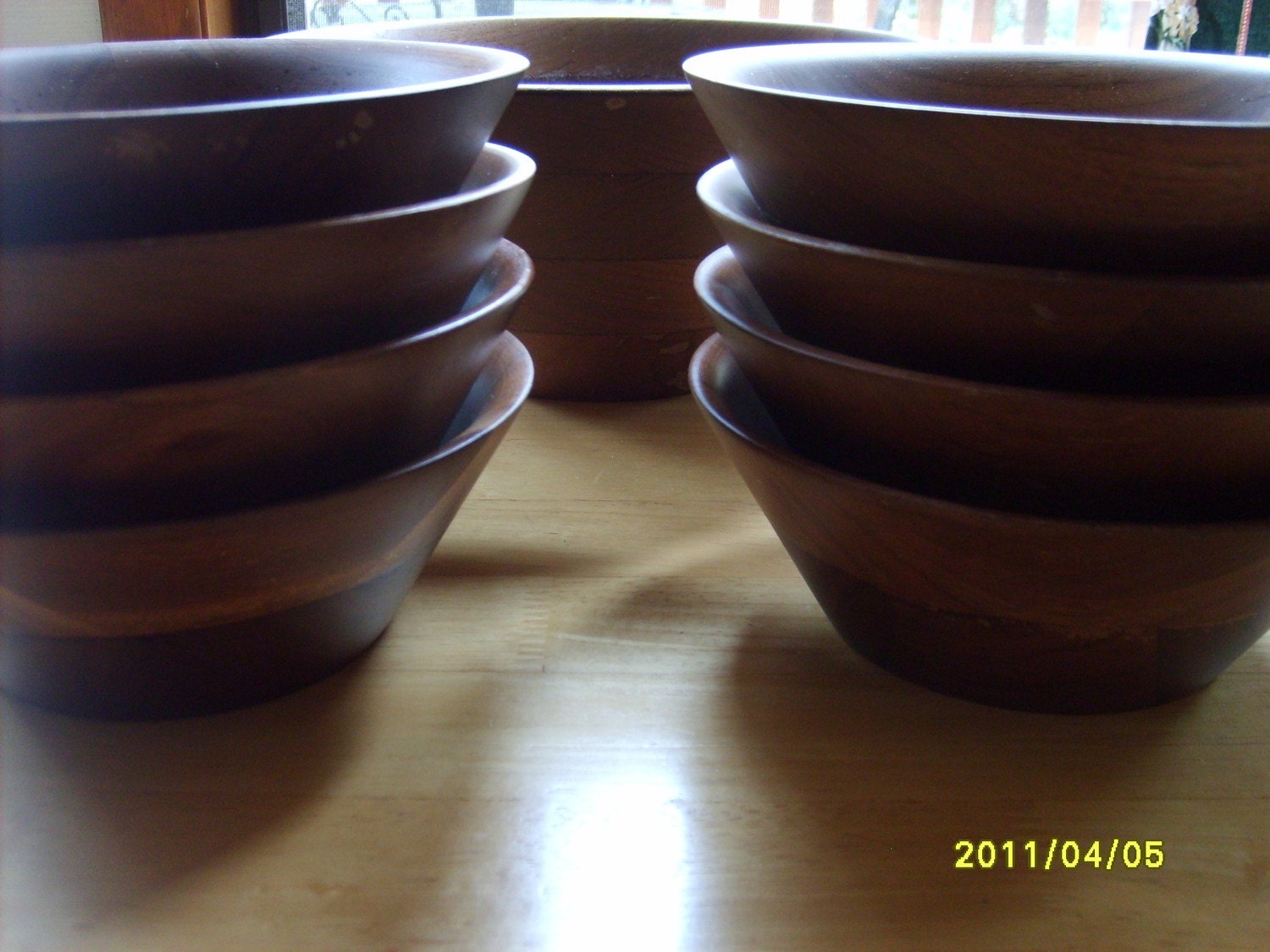 Vintage Wooden Black Walnut Salad Bowl Set 8 small bowls