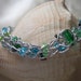 fresh catch, hand knitted silver bracelet with sea-glass and sparkling blue and green glass beads, beach glass, silver, anti allergic
