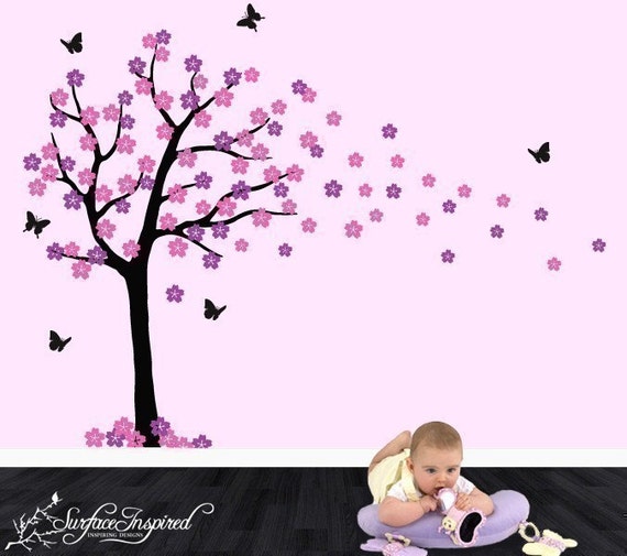 Items similar to Nursery Wall Decals Baby Cherry Blossom Tree Vinyl