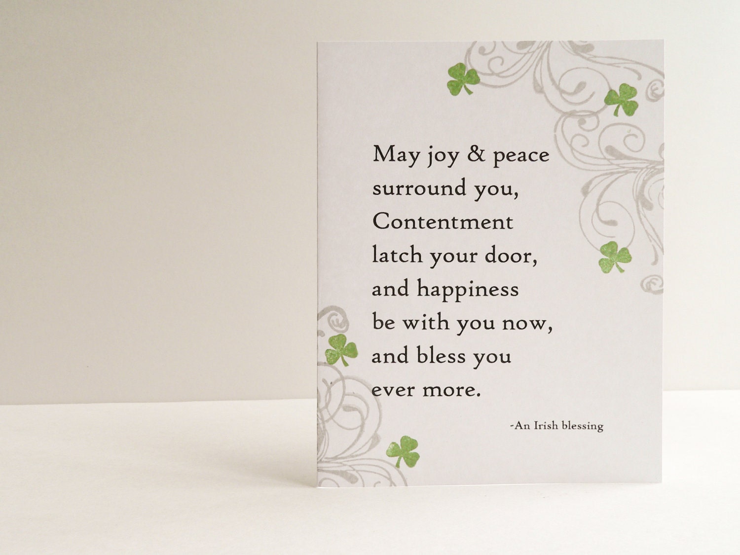 Handmade Wedding Card Irish Blessing shamrocks white