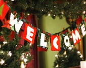 Fabric banner, bunting, Christmas Welcome reusable, christmas trees: MADE TO ORDER Il_170x135