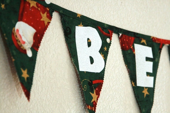 Fabric banner, bunting "Believe", santa frame: MADE TO ORDER Il_570xn