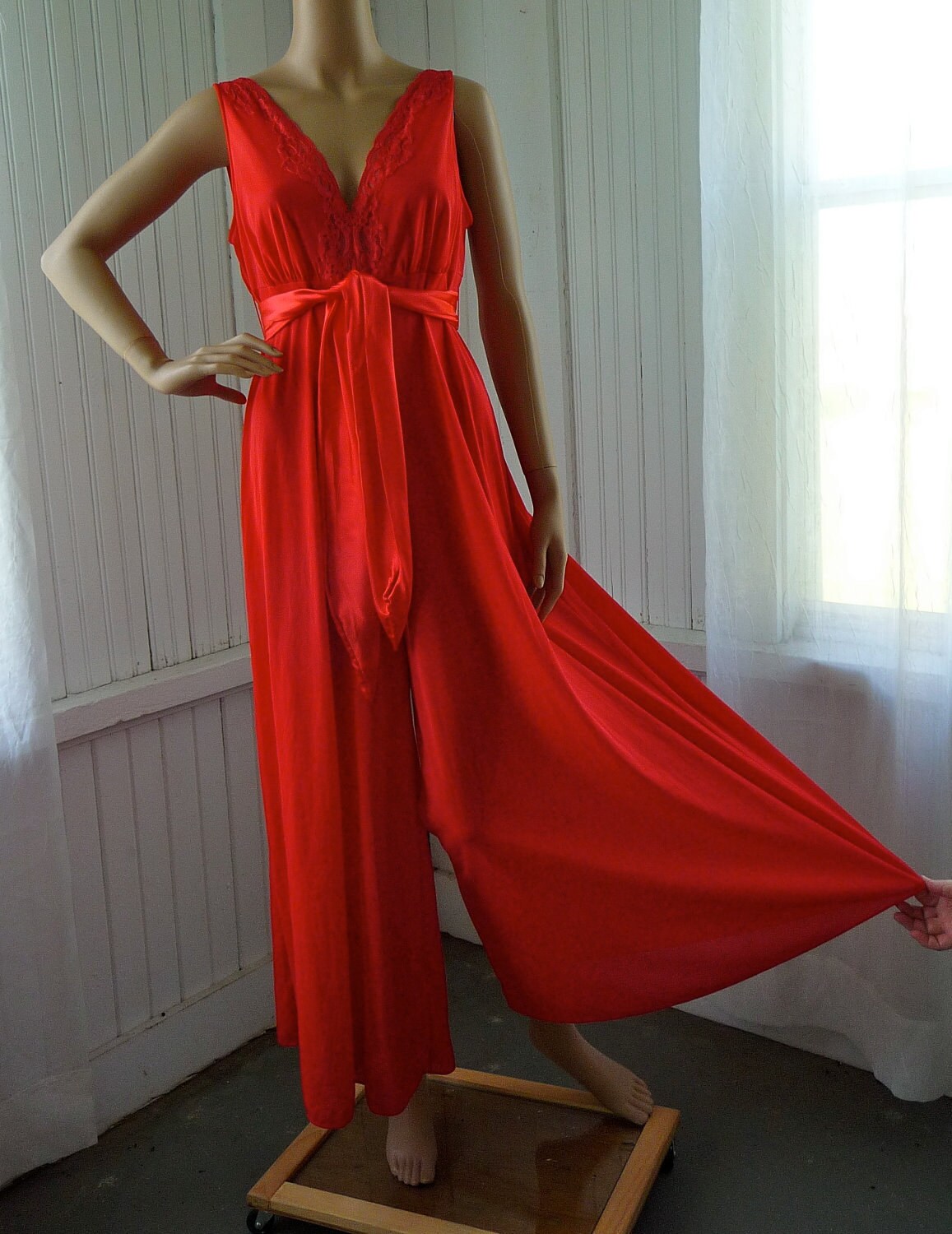 Vintage cherry bomb red nightgown jump suit palazzo by Sparcle