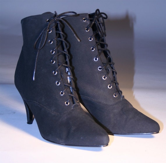 white lace up granny boots