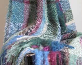 Rustic French Country Cottage Farmhouse Decor Throw Blanket - Modern Rustic Blue Green Plaid Mohair Blanket, Cabin Coastal Beach Cottage  Country Home Decor Farmhouse Decor Hand Woven Couch Throw Blanket