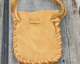 Small leather pouch , Leather pouch , Crystal bag , Fetish bag , Drawstring medicine bag